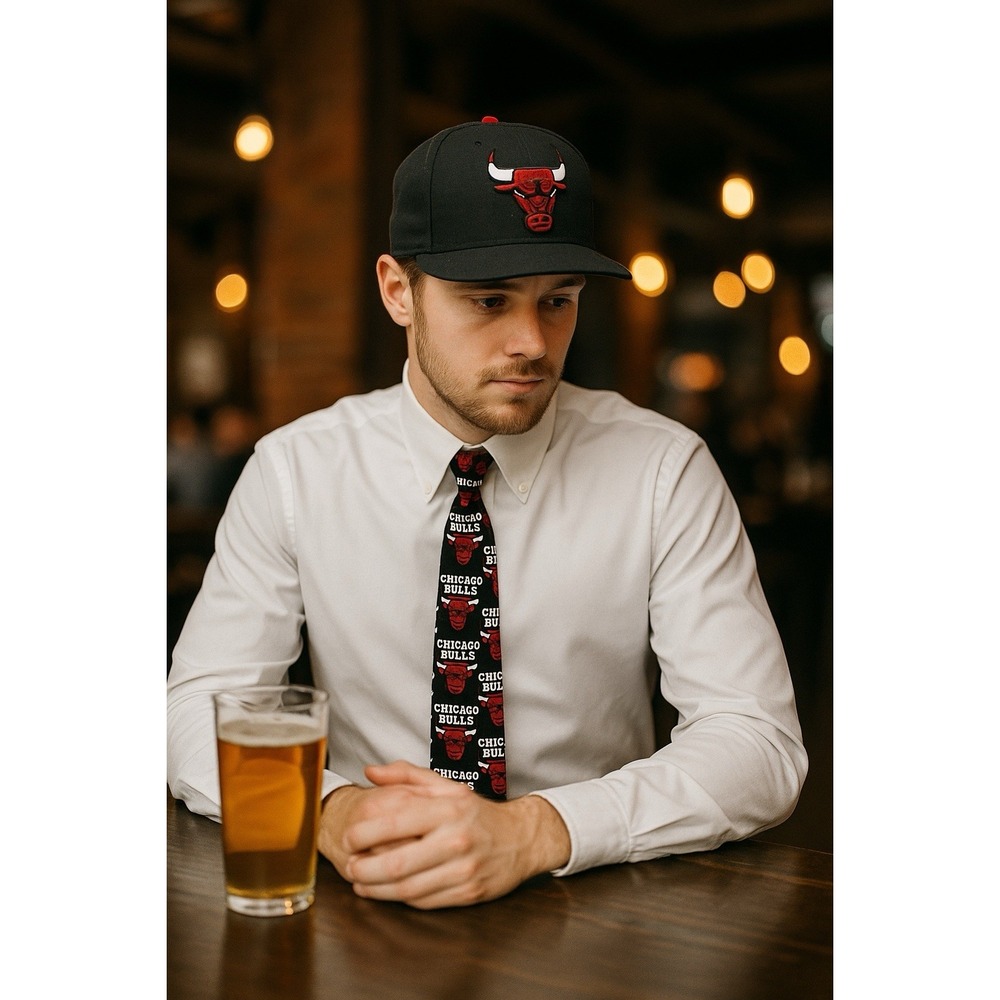 Vintage RM Sport Men's Neck Tie 100% Silk Chicago Bulls NBA Logo Basketball 57"